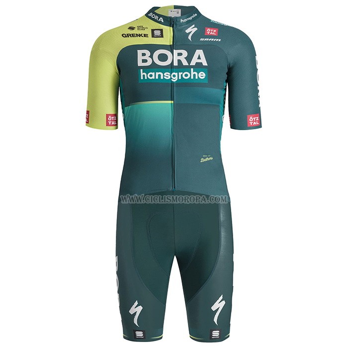 2024 Ropa Ciclismo Bora-Hansgrone Verde Negro Mangas Cortas y Culotte Corto